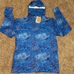 Fishing Real Tree NWT blue wave hoodie with face mask large sun/wind protection